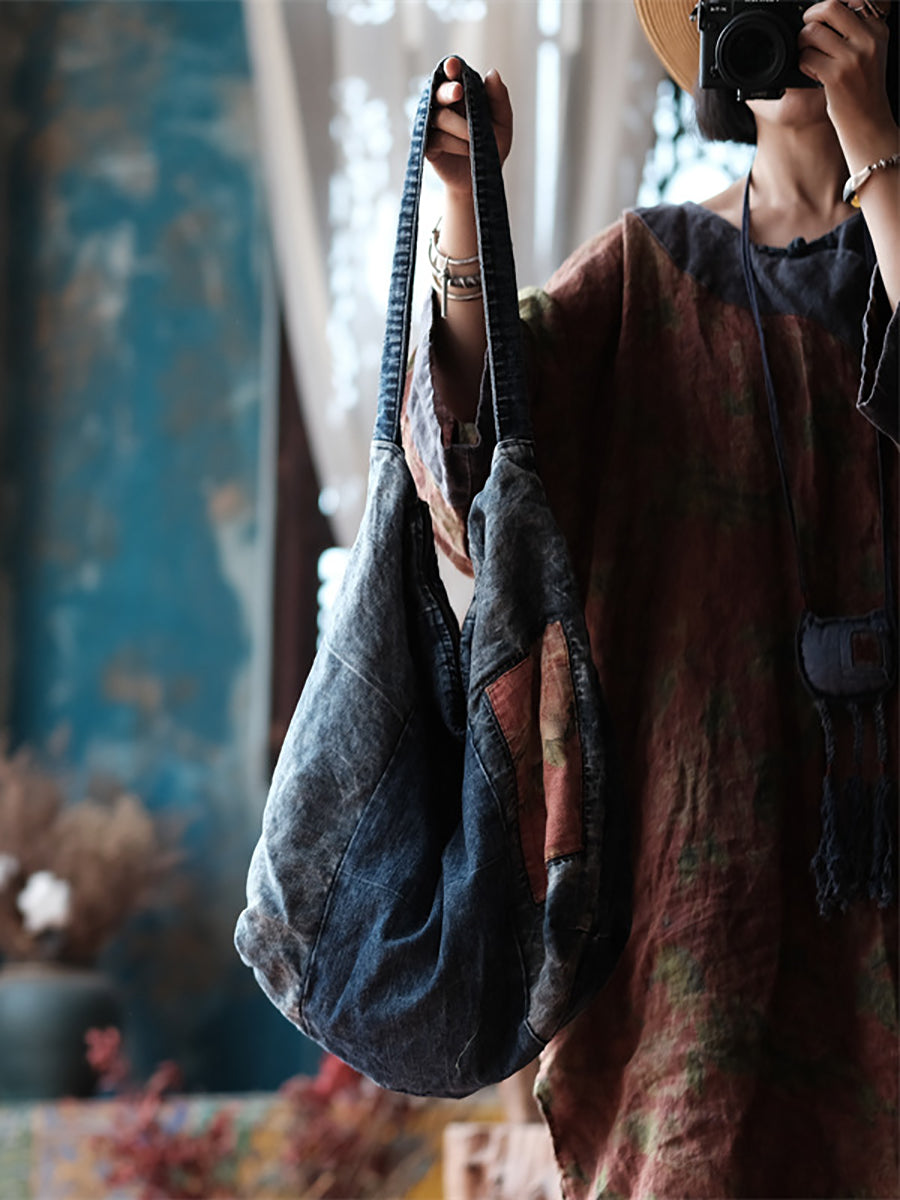 Vintage Denim Gespleißte Damen Umhängetasche BN1023 