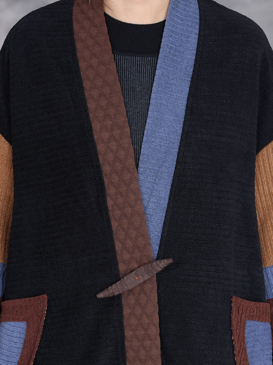 Damen Winter Artsy Colorblock Cardigan Langer Mantel AH1020 