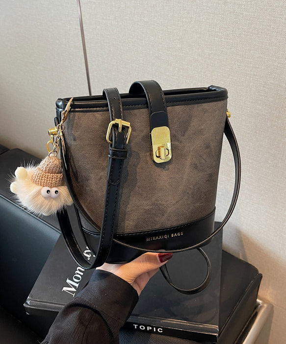 Black Bucket Bag New 2025 White Faux Versatile Leather Fashion