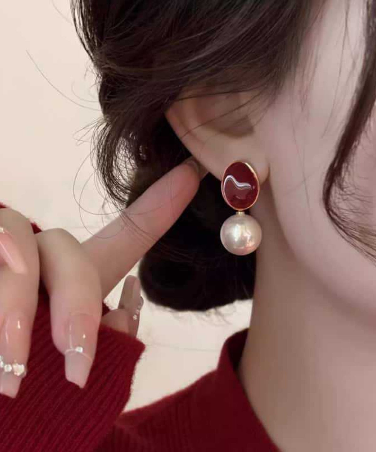 Pearl Drop 2025 New Earrings Overgild Red Copper