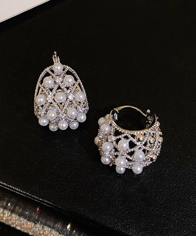 Hollow Copper Hoop Out Earrings 2025 New Pearl Silk Alloy