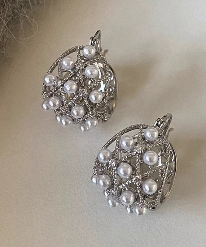 Hollow Copper Hoop Out Earrings 2025 New Pearl Silk Alloy