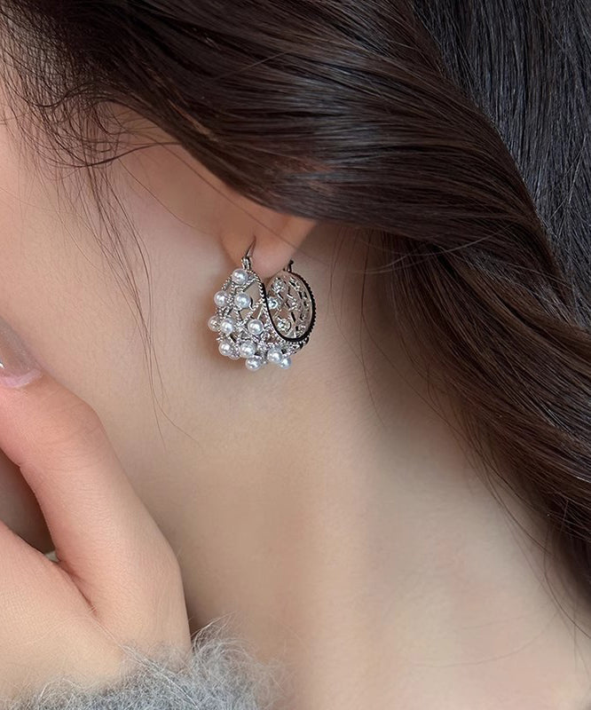 Hollow Copper Hoop Out Earrings 2025 New Pearl Silk Alloy