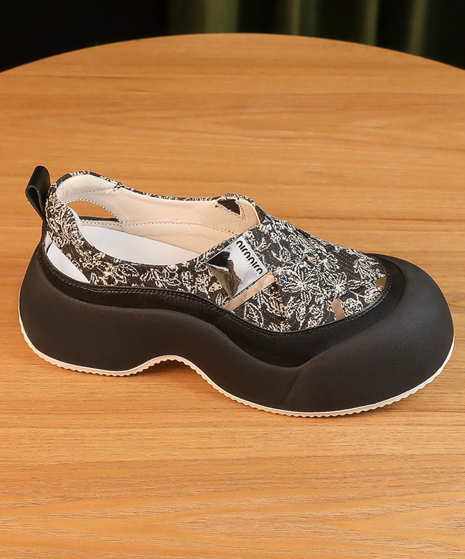 2025 Splicing Platform Sandals Khaki Faux Leather Hollow Out YC004