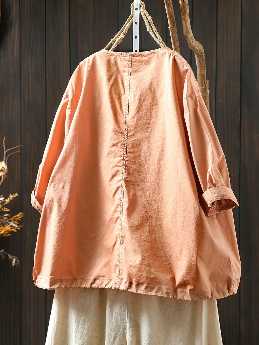 Coat O-Neck Women Color Shirt Zipper Summer Pure