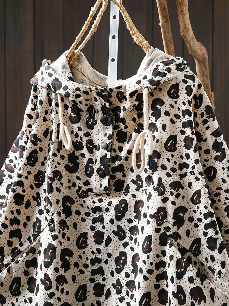 Summer Hooded Shirt Leopard Women Artsy