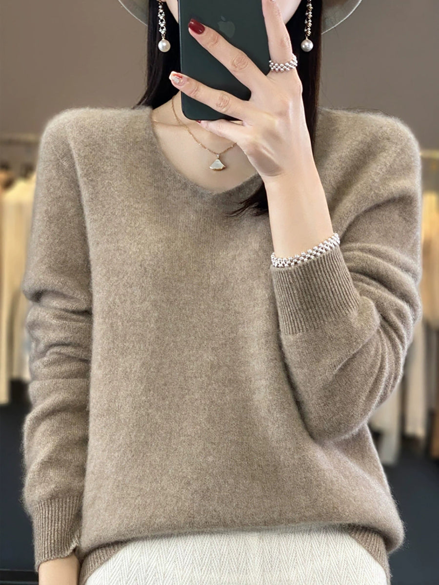 Wool Women Pure V-Neck Autumn Sweater Casual Color