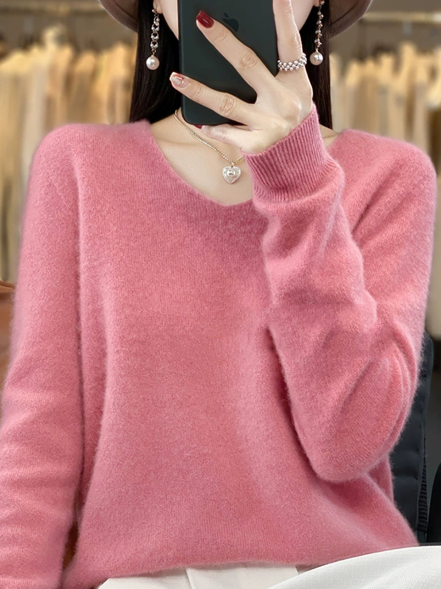 Wool Women Pure V-Neck Autumn Sweater Casual Color