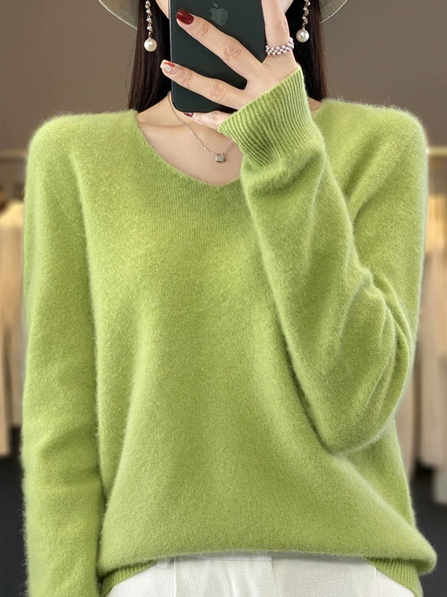 Wool Women Pure V-Neck Autumn Sweater Casual Color