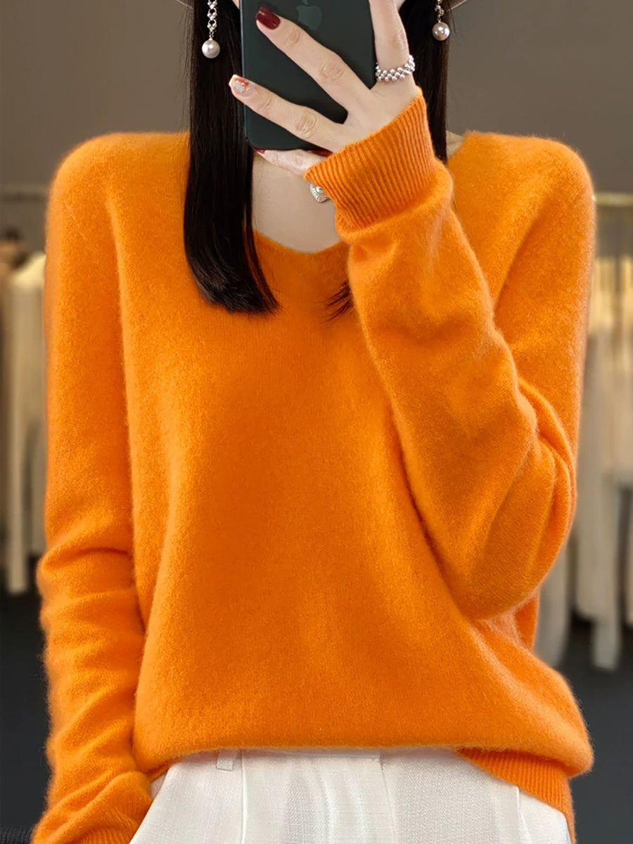 Wool Women Pure V-Neck Autumn Sweater Casual Color