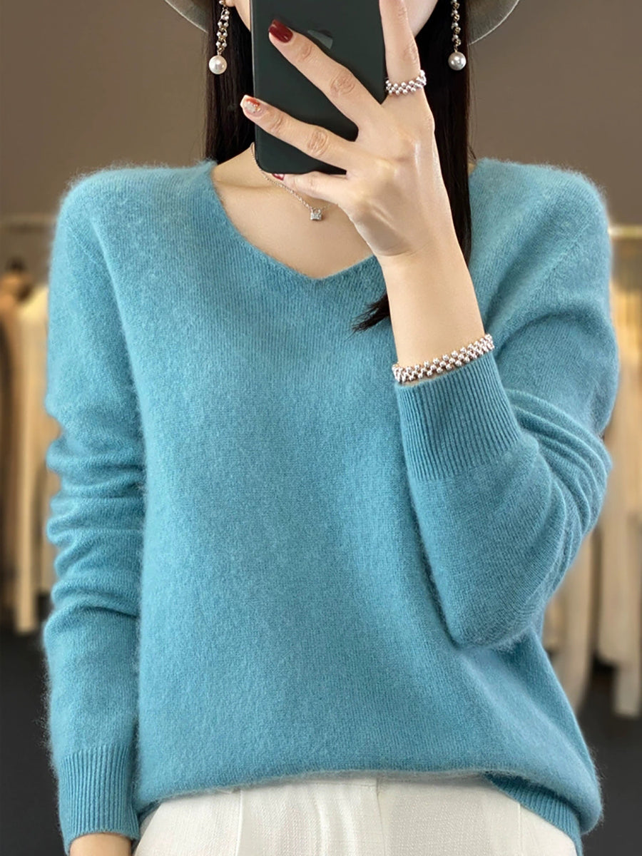 Wool Women Pure V-Neck Autumn Sweater Casual Color