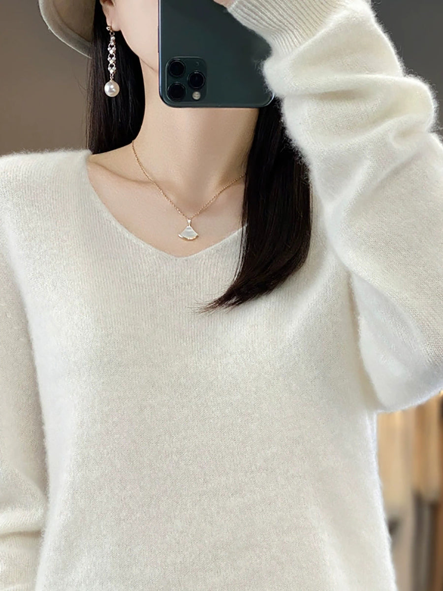 Wool Women Pure V-Neck Autumn Sweater Casual Color