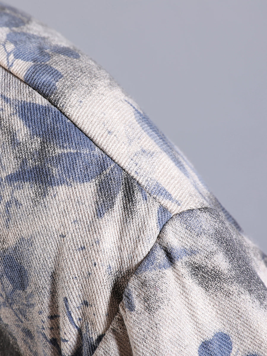 Collar 100%Cotton Print Women Dress Autumn Stand Retro