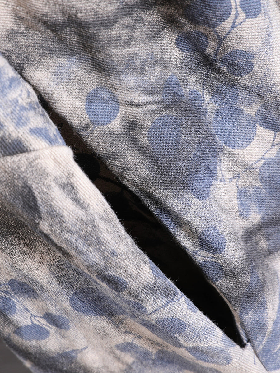 Collar 100%Cotton Print Women Dress Autumn Stand Retro