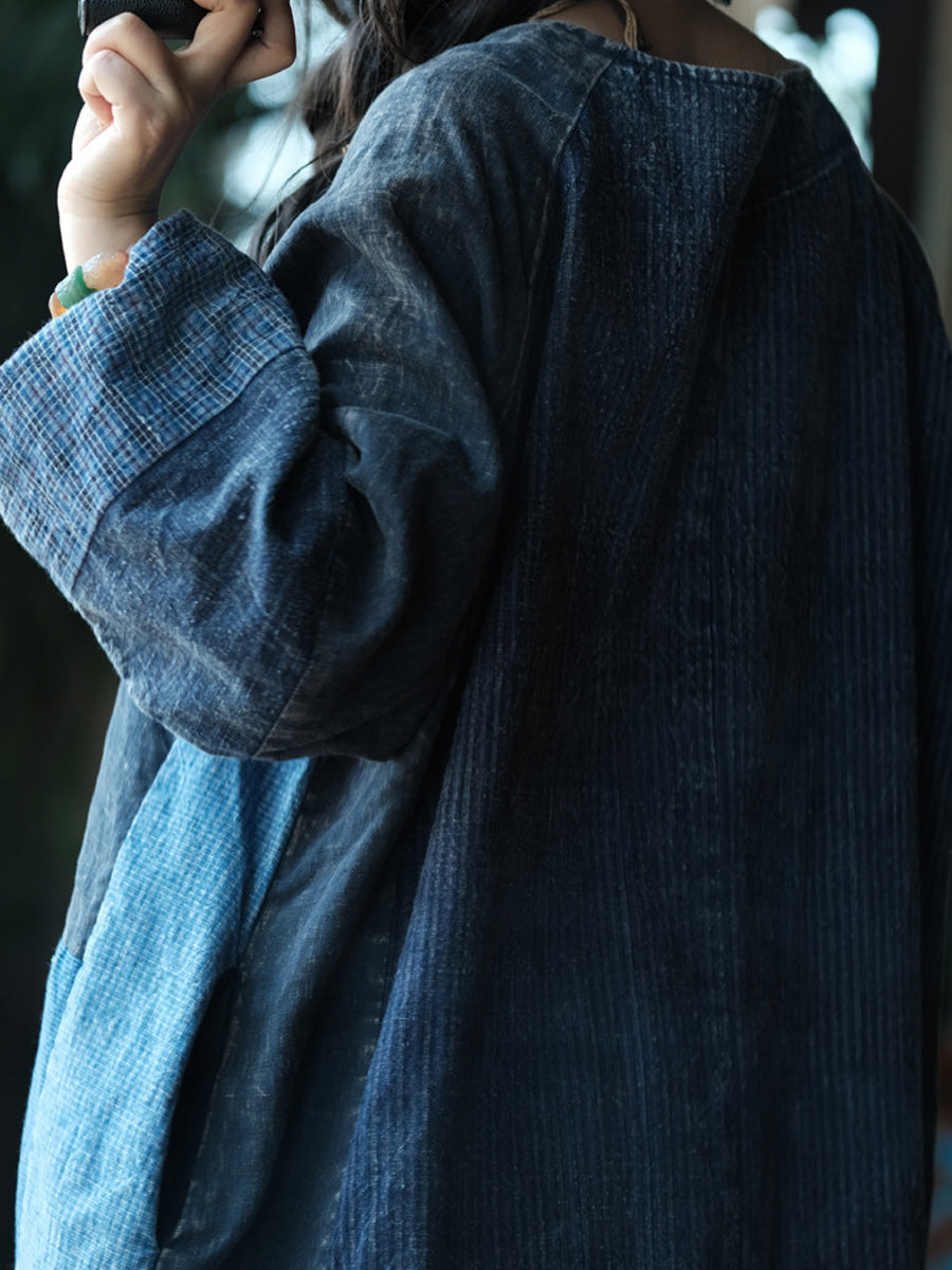 Patchwork O-Neck Autumn Retro Women Dress Cotton