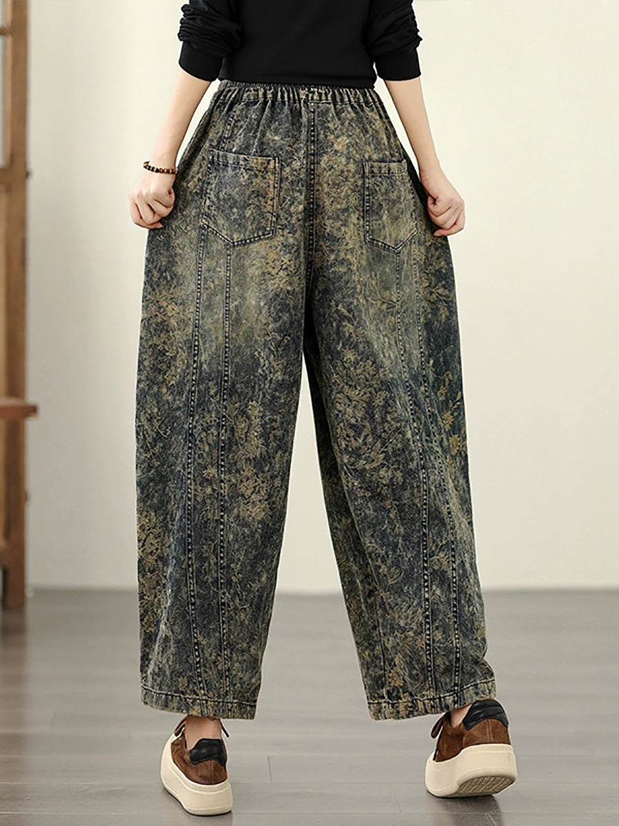 Denim Flower Retro Autumn Harem Women Pants