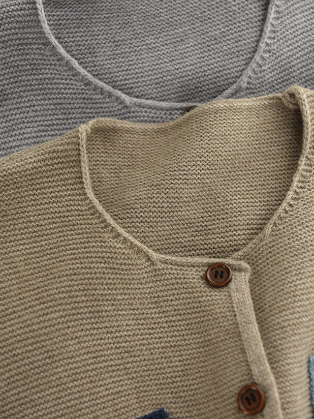 100%Cotton Autumn Knitted O-Neck Women Vest Artsy Patch