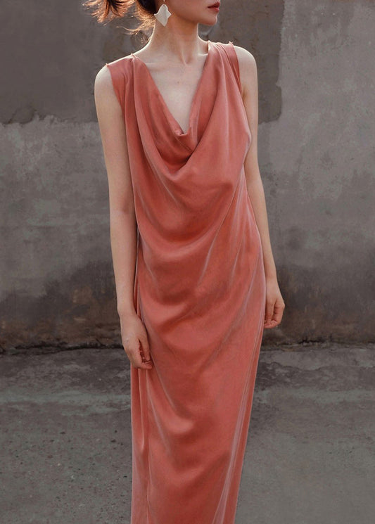 Silk Orange Sleeveless Up Solid Long Lace Women Dresses