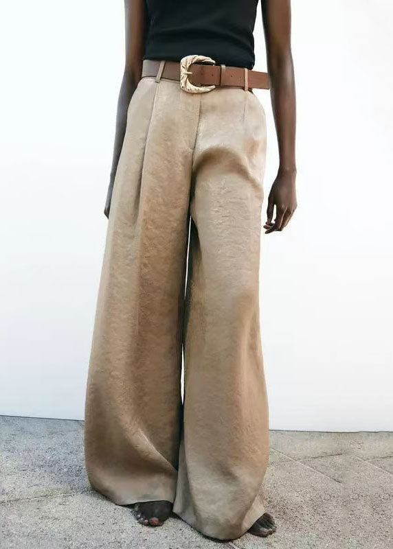 Wide High Leg American Brown Pants Silk Style Waist Light Summer