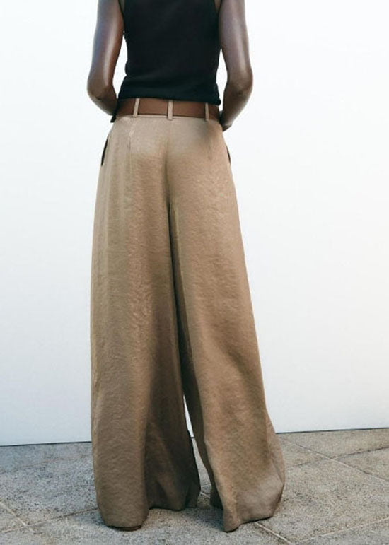 Wide High Leg American Brown Pants Silk Style Waist Light Summer