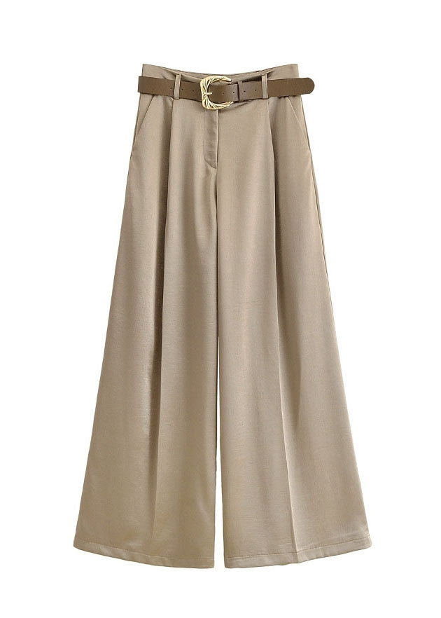 Wide High Leg American Brown Pants Silk Style Waist Light Summer