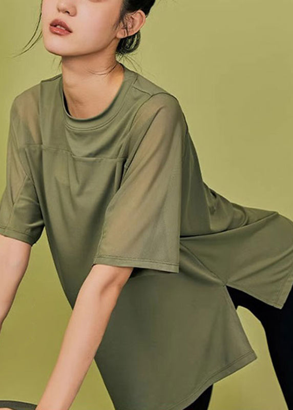 Yoga Tops Summer Army Side Green Open Patchwork