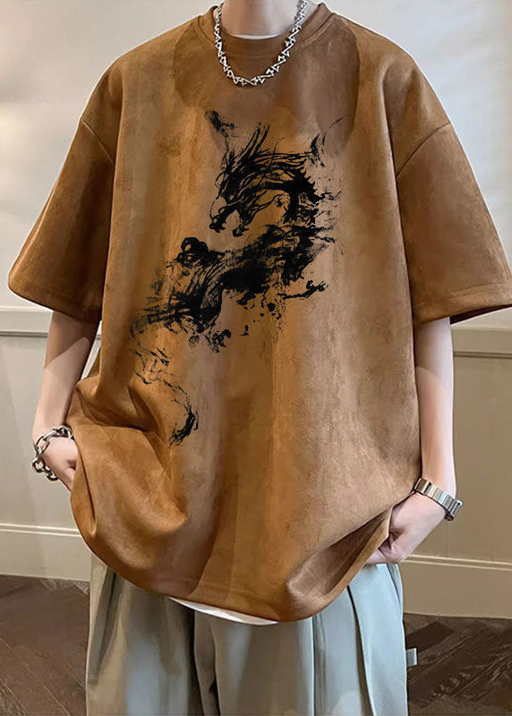 Shirts Faux Oversized Suede Neck T Print O Summer Green Army