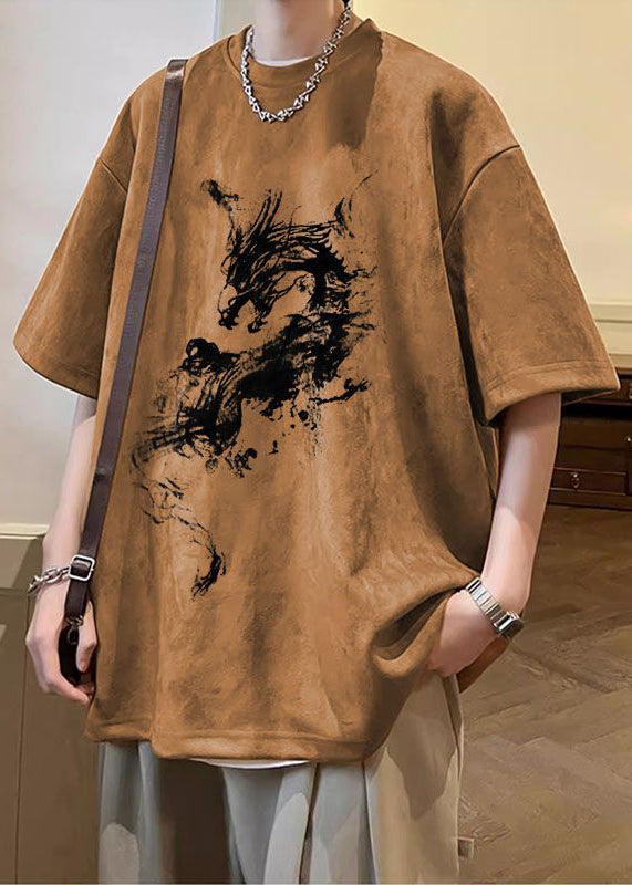 Shirts Faux Oversized Suede Neck T Print O Summer Green Army