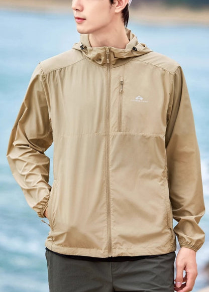 Mens Zippered Army 50+ UPF Pockets Summer Hooded Coat Green