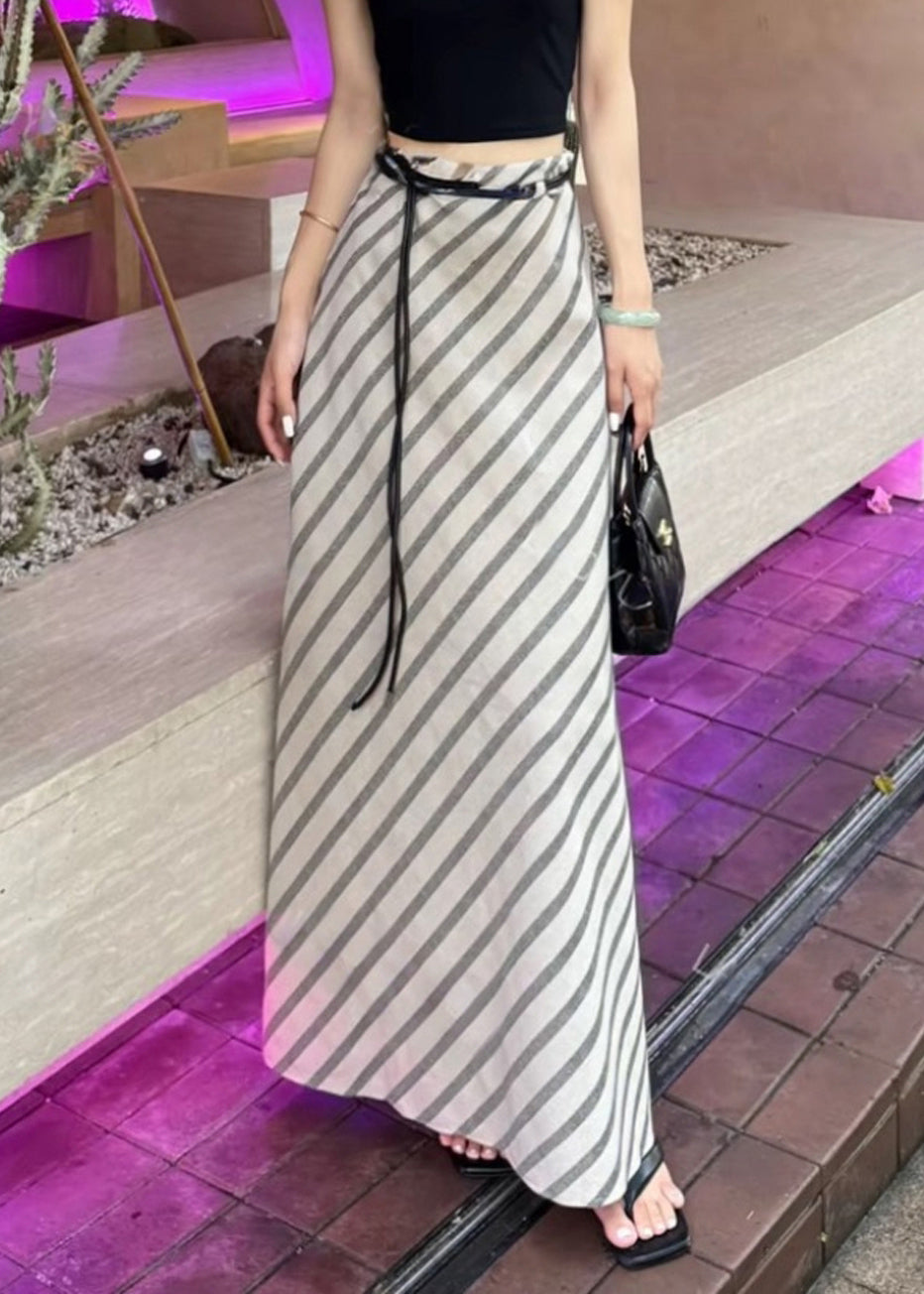 Skirts Art Waist Cotton Apricot Summer High Striped