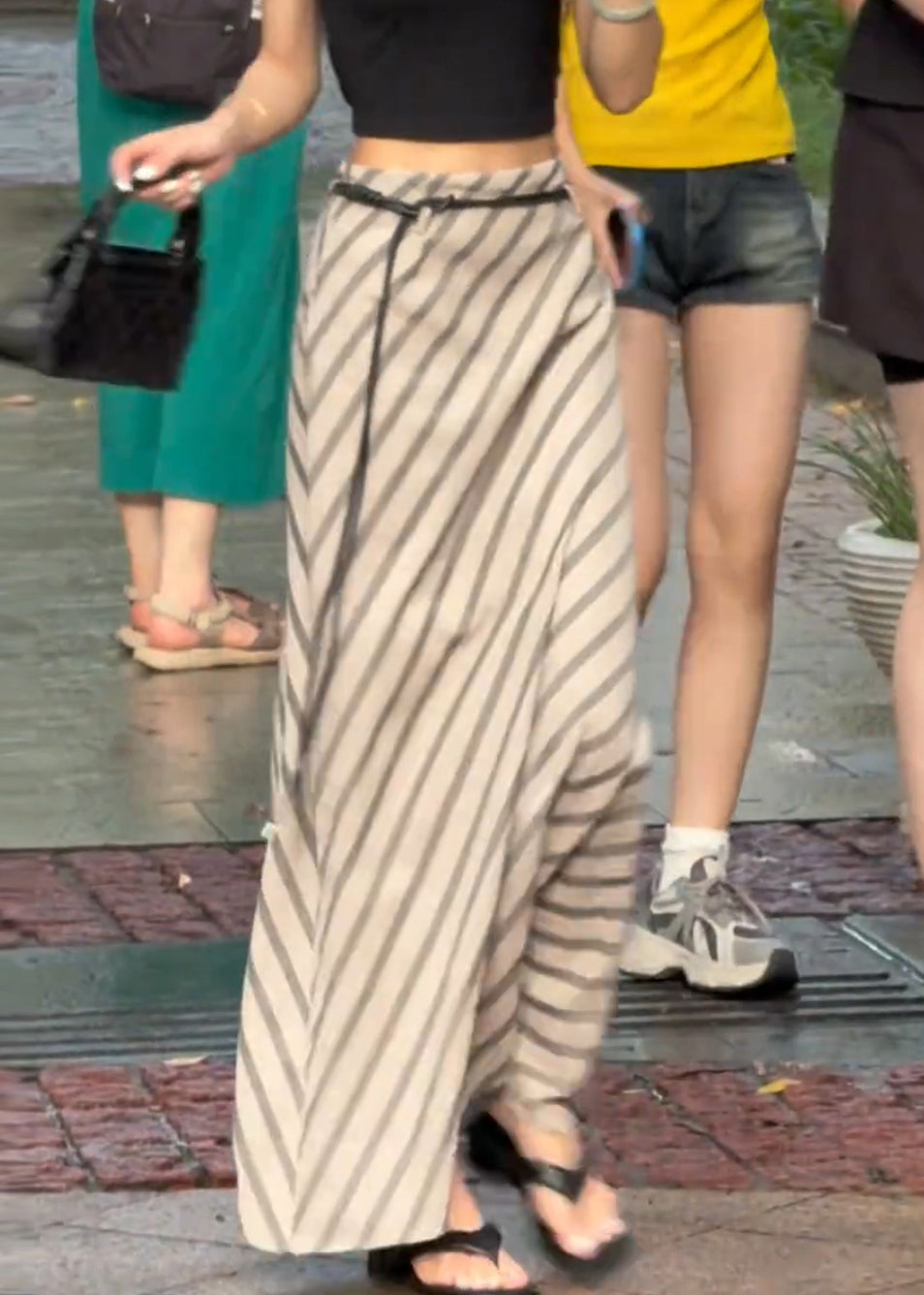 Skirts Art Waist Cotton Apricot Summer High Striped