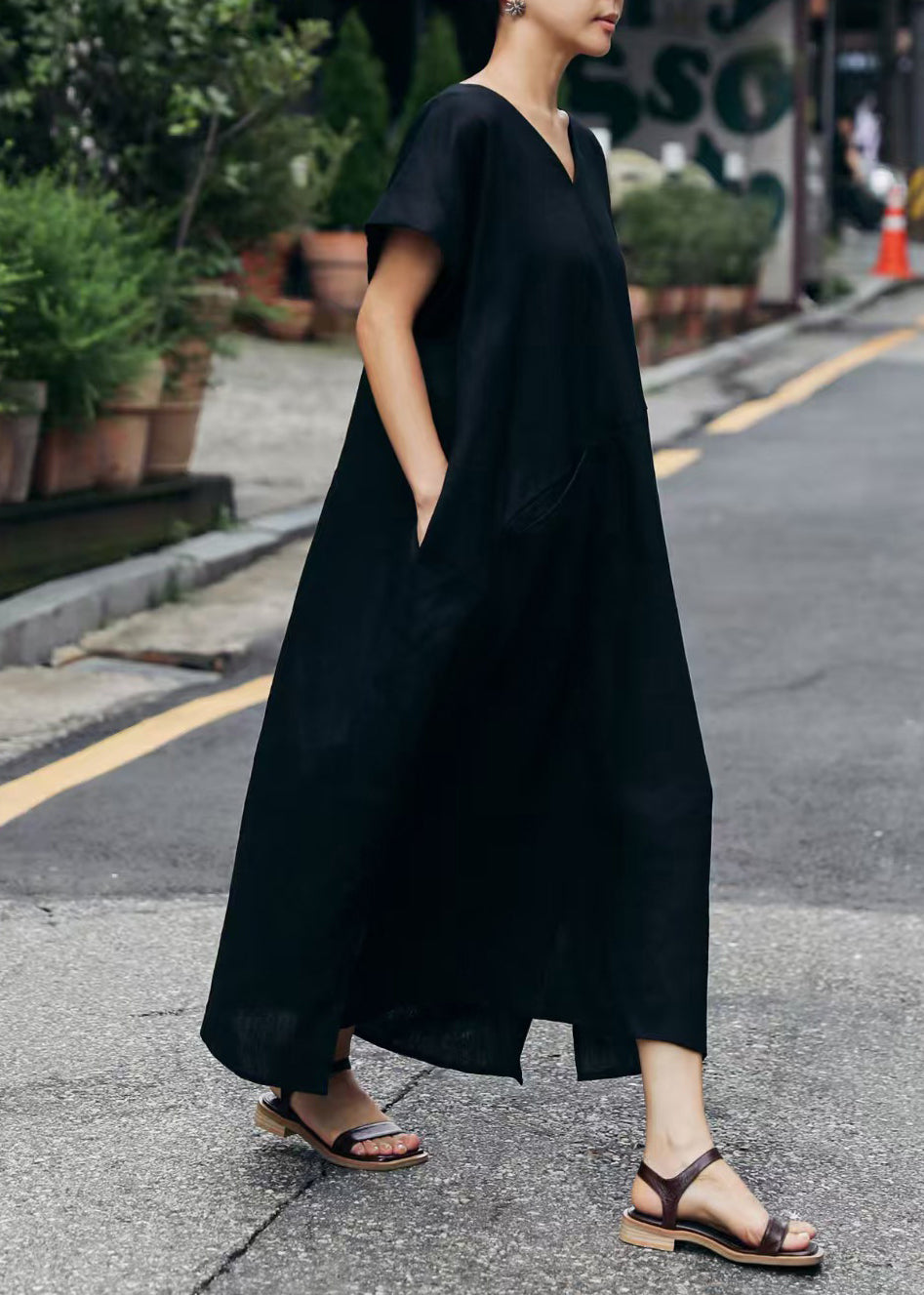 Summer Linen Oversized Dresses Beige Holiday Art Patchwork