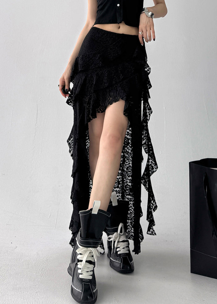 Asymmetrical Art Black Lace High Waist Skirt Summer