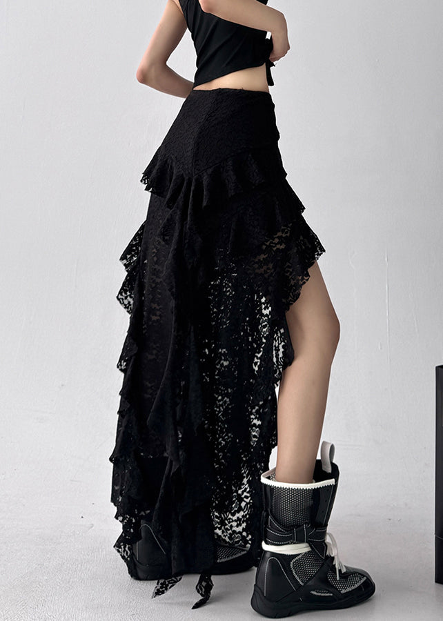 Asymmetrical Art Black Lace High Waist Skirt Summer