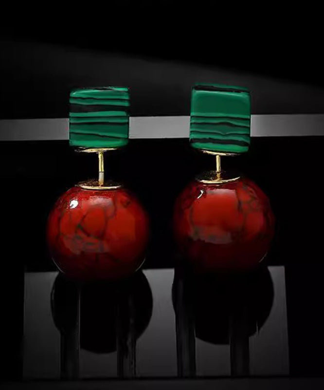 Stone Colorblock Gem Copper Overgild Art Earrings Drop