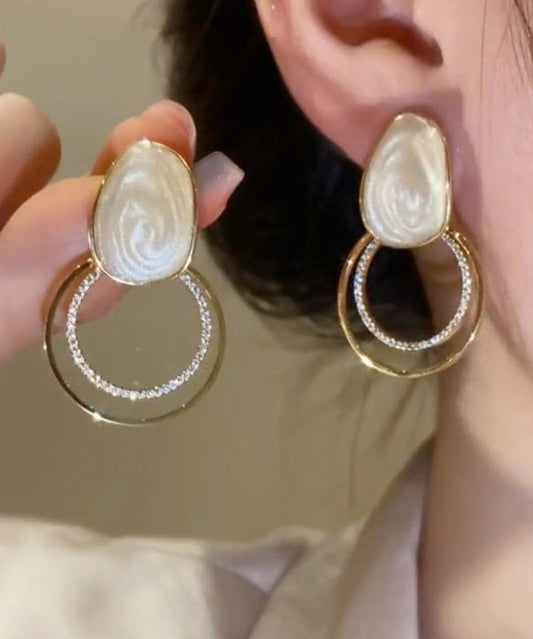 Alloy Gold Glaze Zircon Earrings Copper Stud Art Drip