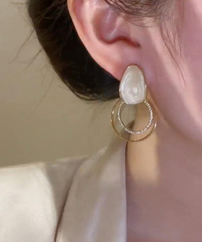 Alloy Gold Glaze Zircon Earrings Copper Stud Art Drip