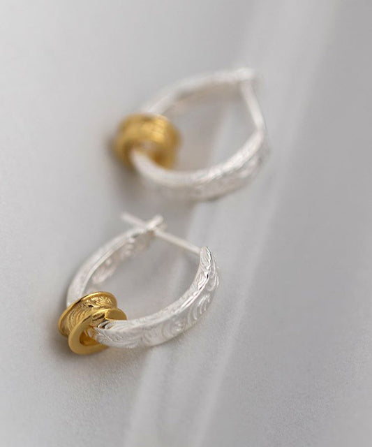 Overgild Silver Art Sterling Earrings Hoop Gold