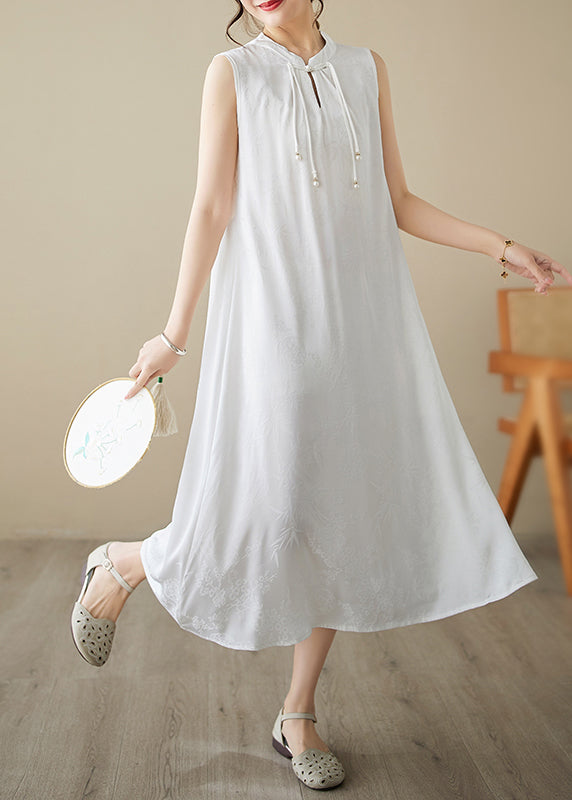 Art Orange Tasseled Jacquard Silk Dress Sleeveless TM038