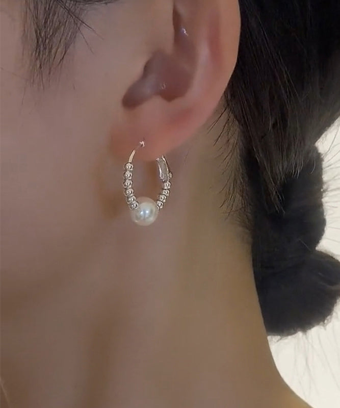 Copper Silk Silver Hoop Art Pearl Broken Earrings