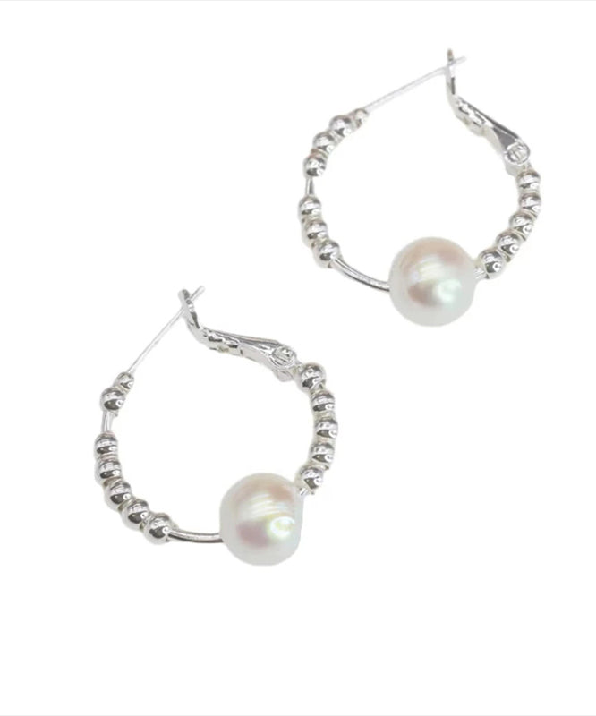 Copper Silk Silver Hoop Art Pearl Broken Earrings