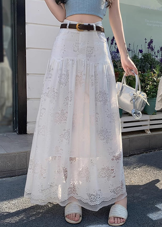 Waist White High Art Skirt Out Hollow Summer Lace