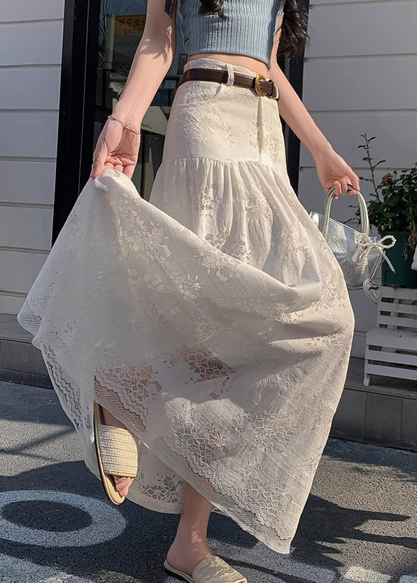 Waist White High Art Skirt Out Hollow Summer Lace
