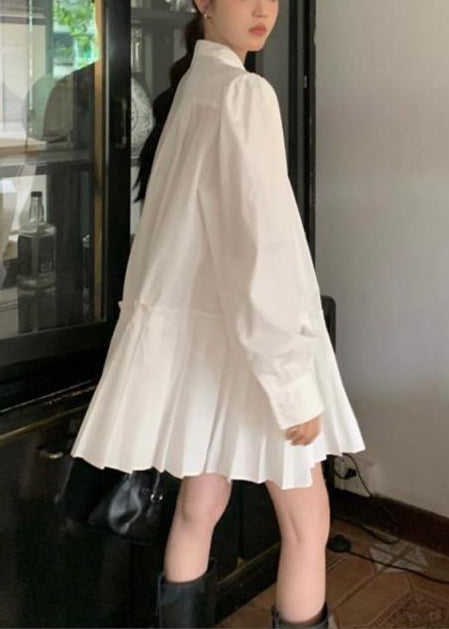 Art White Oversized Wrinkled Cotton Shirt Dress Spring TZ027