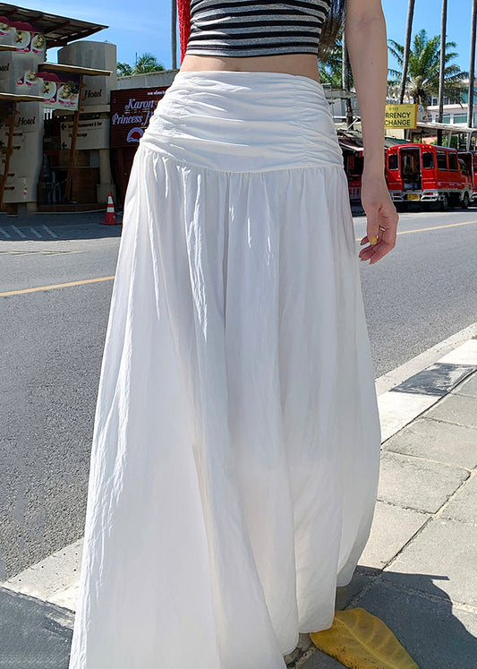 Summer Solid Cotton Wrinkled White Skirts Art