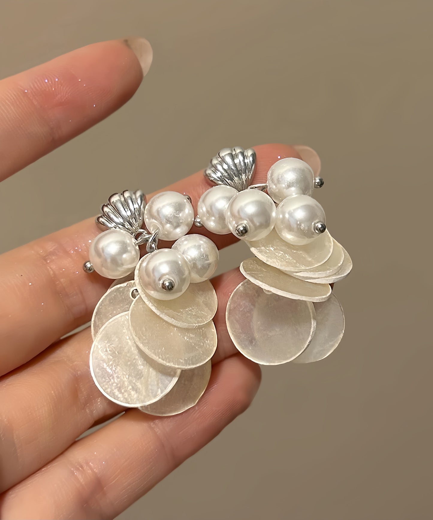 Earrings Pearl Tassel Copper Beach White Shell Drop