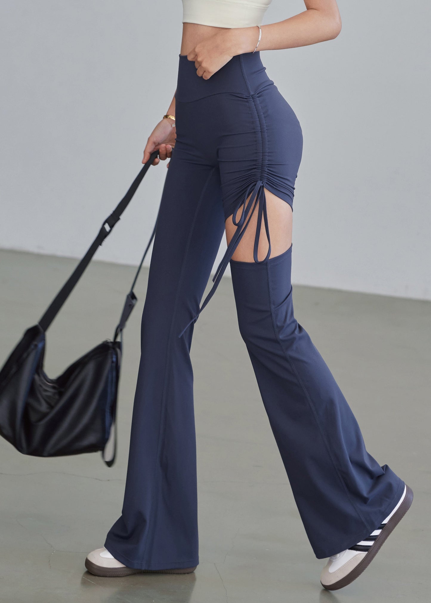 Out Waist Drawstring Blue High Hollow Yoga Pants Beautiful
