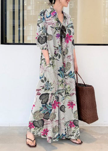 Fall Print Holiday Linen Dress Orange Beautiful Oversized