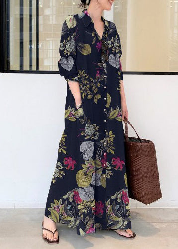 Fall Print Holiday Linen Dress Orange Beautiful Oversized