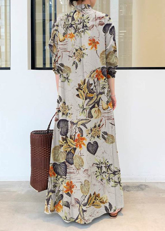 Fall Print Holiday Linen Dress Orange Beautiful Oversized